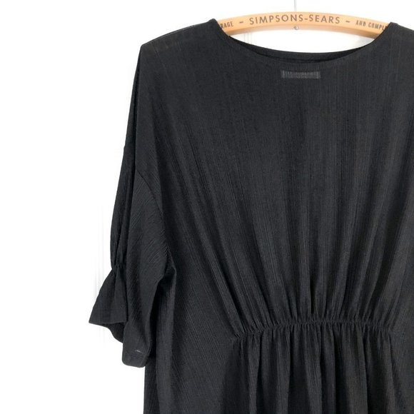 OAK + FORT Black Peplum Cinched Blouse Office Work - Picture 2 of 5